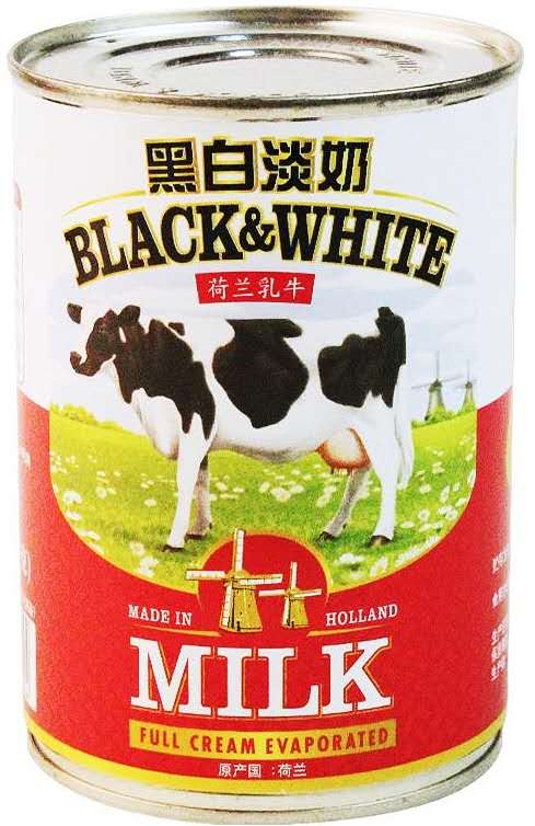 黑白【淡奶】荷兰进口全脂淡炼乳 港式奶茶泰式奶茶专用 烘培甜点原材料 410g
