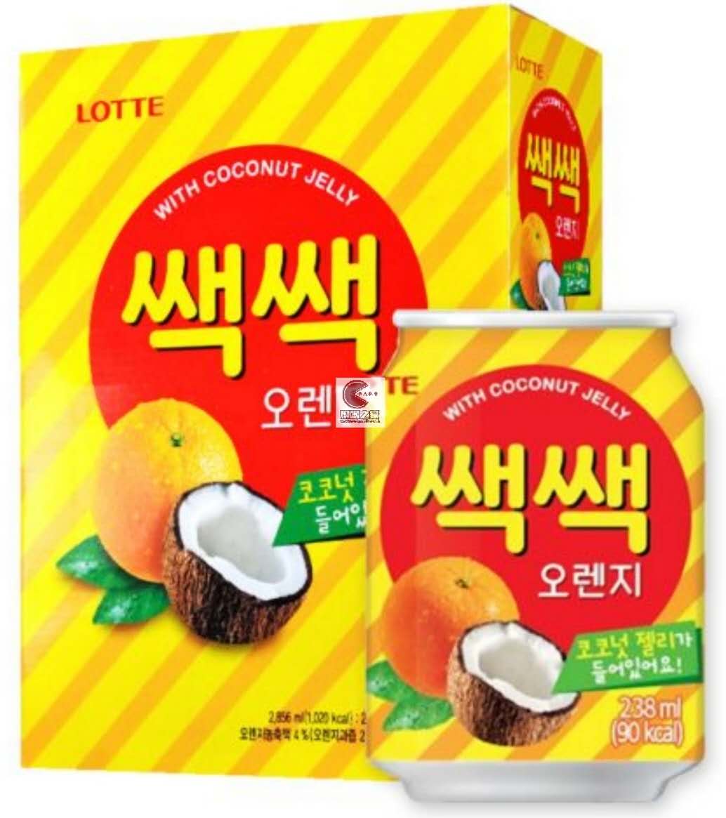 乐天 SAC SAC【香橙果汁 + 椰果】韩国进口 粒粒橙果肉橙汁 (1箱12罐) 12x238ml