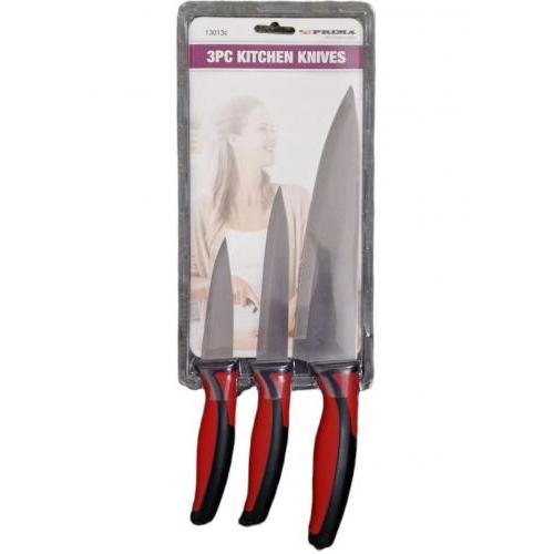 PRIMA【厨房刀】切片刀 切肉刀 水果刀 两用厨房用具切菜刀 (3把套装) 红手把